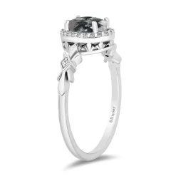 Enchanted Disney Fine Jewelry Sterling Silver with 1/10 CTTW Diamonds and Aquamarine Elsa Ring