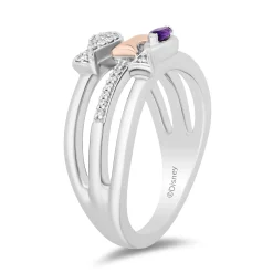 Enchanted Disney Fine Jewelry 14K Rose Gold Over Sterling Silver with 1/10 CTTW Diamonds and Amethyst Ariel Ring