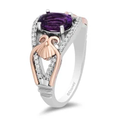 Enchanted Disney Fine Jewelry Sterling Silver and 10K Rose Gold with 1/6 CTTW Diamonds and Amethyst Ariel Ring