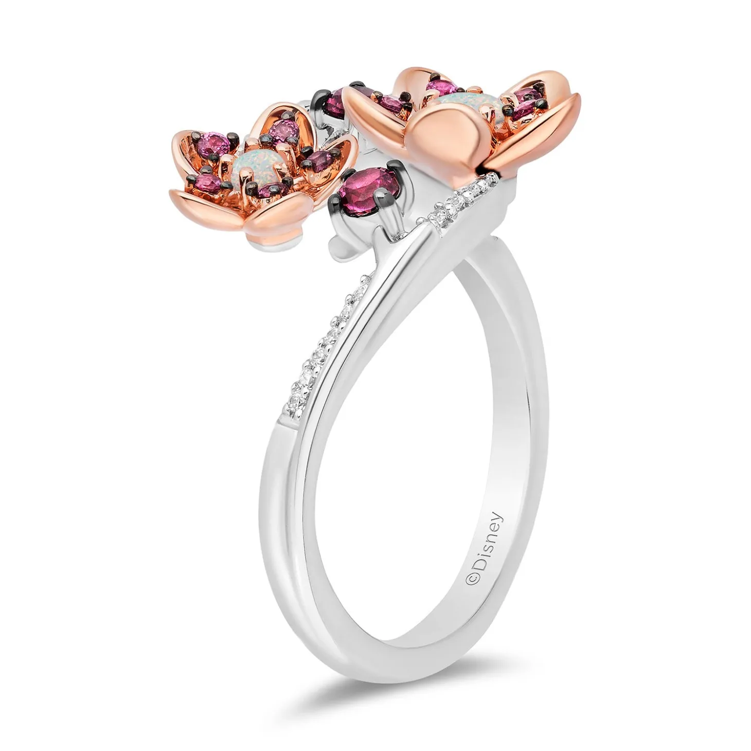 Enchanted Disney Fine Jewelry 14K Rose Gold Over Sterling Silver with 1/20 CTTW Diamonds With Created Opal Mulan Ring