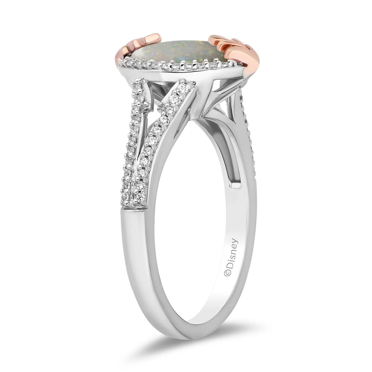 Enchanted Disney Fine Jewelry 14K Rose Gold Over Sterling Silver with 1/5 CTTW Diamonds and Created Opal Elsa Ring