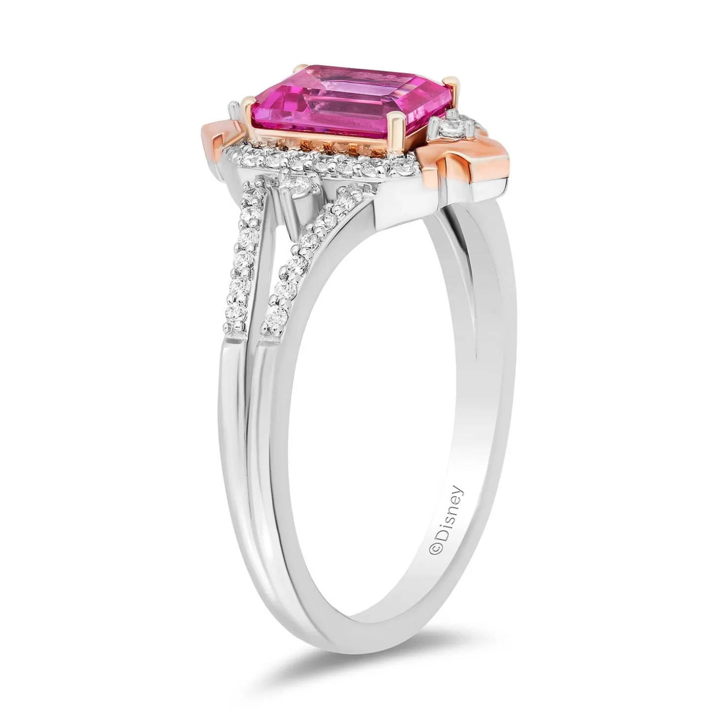 Enchanted Disney Fine Jewelry 14K Rose Gold Over Sterling Silver with 1/5 CTTW Diamonds Aurora Ring