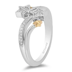 Enchanted Disney Fine Jewelry 14K Yellow Gold Over Sterling Silver with 1/10 CTTW Tinker Bell Star Ring