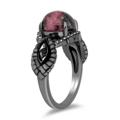 Enchanted Disney Fine Jewelry Black Rhodium Over Sterling Silver 1/10 CTTW Diamonds with Rhodonite and Black Onyx Maleficent Ring