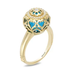 Enchanted Disney Fine Jewelry 14K Yellow Gold 1/10 CTTW Diamond and Swiss Blue Topaz Jasmine Fashion Ring