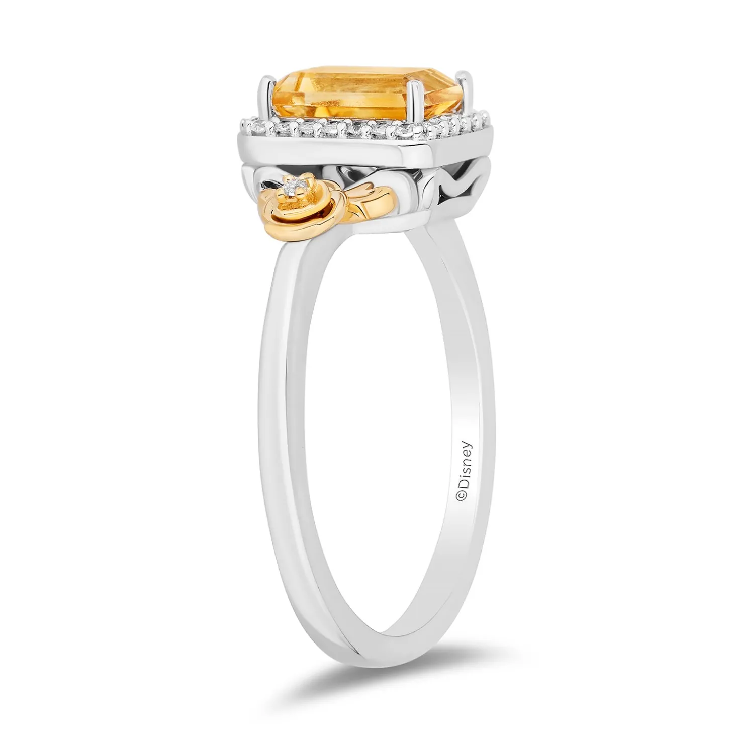 Enchanted Disney Fine Jewelry Sterling Silver and 10K Yellow Gold with 1/10 CTTW Diamonds and Citrine Belle Ring
