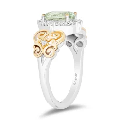 Enchanted Disney Fine Jewelry 14K Yellow Gold Over Sterling Silver with 1/8 CTTW  Diamonds and Green Amethyst  Tiana Ring