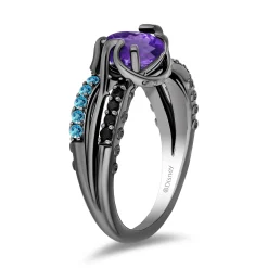 Enchanted Disney Fine Jewelry Black Rhodium Over Sterling Silver with 1/8 CTTW Diamonds, Amethyst and Swiss Blue Topaz Ursula Ring