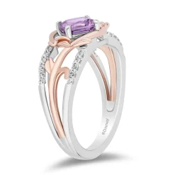 Enchanted Disney Fine Jewelry Sterling Silver and 10K Rose Gold with 1/10 CTTW Diamonds and Rose De France Rapunzel Ring