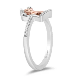 Enchanted Disney Fine Jewelry 14K Rose Gold Over Sterling Silver with 1/10 CTTW Diamonds Belle Ring
