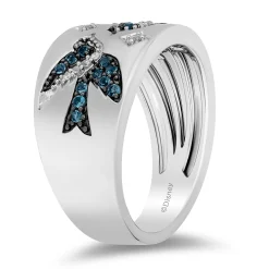 Enchanted Disney Fine Jewelry Sterling Silver with 1/20 CTTW Diamonds and London Blue Topaz Cinderella Ring