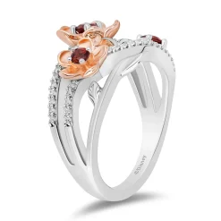Enchanted Disney Fine Jewelry 14K Rose Gold Over Sterling Silver and 1/5 CTTW Diamonds and Garnet Snow White Ring