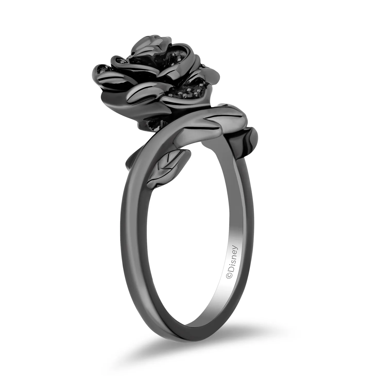 Enchanted Disney Fine Jewelry Black Rhodium Over Sterling Silver with 1/5 CTTW Black Diamonds Maleficent Ring