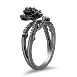 Enchanted Disney Fine Jewelry Black Rhodium Over Sterling Silver with 3/8 CTTW White Diamonds and Black Diamonds Maleficent Ring