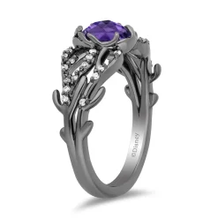 Enchanted Disney Fine Jewelry Black Rhodium Over Sterling Silver with 1/6 CTTW Diamonds and Amethyst Ursula Ring