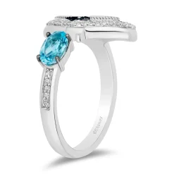 Enchanted Disney Fine Jewelry Sterling Silver with 1/6 CTTW Diamonds and Swiss Blue Topaz Moana Ring
