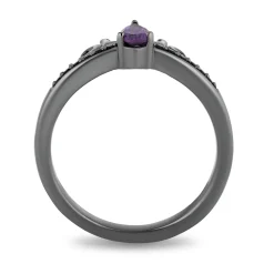 Enchanted Disney Fine Jewelry Black Rhodium and 14K Rose Gold over Sterling Silver With 1/6 CTTW Black and White Diamond and Pear Amethyst Ariel and Ursula Villains Duo Stack Ring