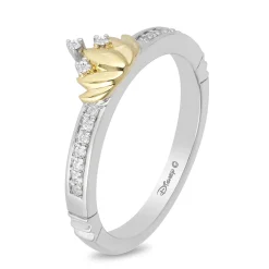 Enchanted Disney Fine Jewelry Sterling Silver and 10K Yellow Gold 1/10 CTTW Tiana Water Lily Ring