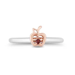 Enchanted Disney Fine Jewelry Sterling Silver and 10K Rose Gold and Diamond Accent with Red Garnet Snow White Duo Ring