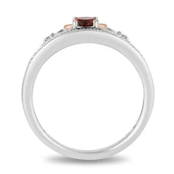 Enchanted Disney Fine Jewelry 14K Rose Gold Over Sterling Silver 1/10 CTTW Diamond and Red Garnet Snow White Tiara Ring