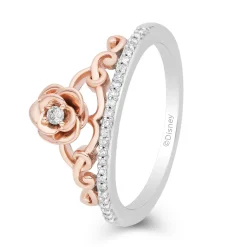 Enchanted Disney Fine Jewelry 14K Rose Gold over Sterling Silver with 1/10 CTTW Diamonds Belle Rose Ring