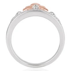 Enchanted Disney Fine Jewelry Sterling Silver and 10k Rose Gold 1/10 CTTW Ariel Shell Tiara Ring