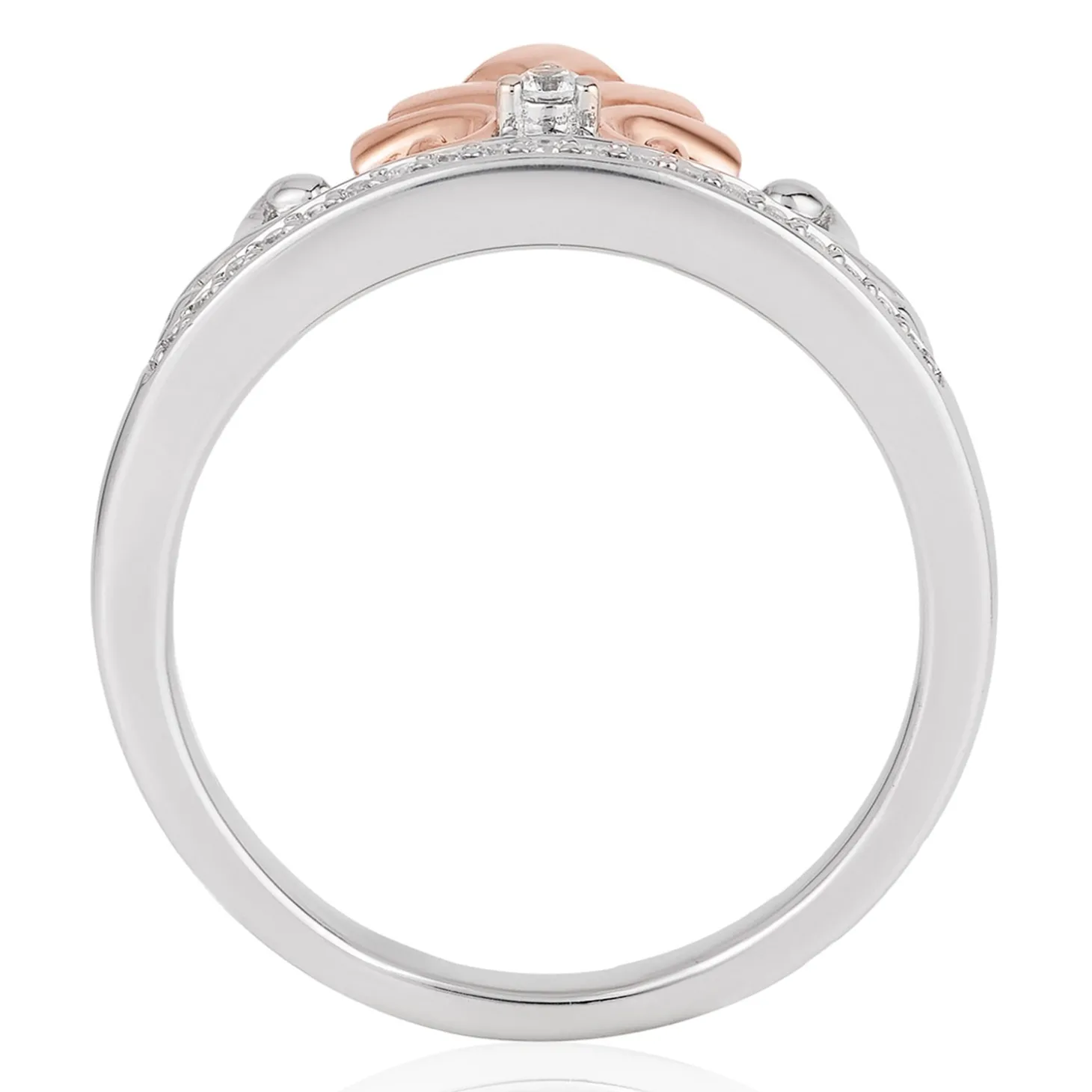Enchanted Disney Fine Jewelry Sterling Silver and 10k Rose Gold 1/10 CTTW Ariel Shell Tiara Ring