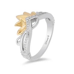 Enchanted Disney Fine Jewelry Sterling Silver and 10K Yellow Gold 1/10 CTTW Tiana Tiara Ring