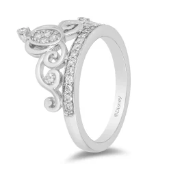 Enchanted Disney Fine Jewelry 10K White Gold 1/4 CTTW Cinderella Carriage Ring