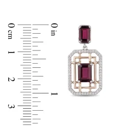 Enchanted Disney Fine Jewelry Sterling Silver and 10K Rose Gold with 1/4 CTTW Diamond with Rhodolite Garnet Mulan Earrings
