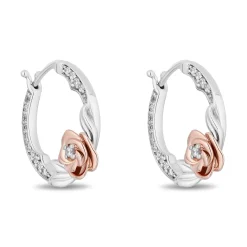 Enchanted Disney Fine Jewelry Sterling Silver and 10K Rose Gold with 1/5 CTTW Diamonds Belle Earrings