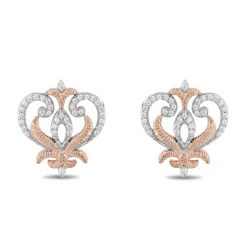 Enchanted Disney Fine Jewelry Sterling Silver and 10K Rose Gold with 1/10 CTTW Round White Diamond Anna Stud Earrings