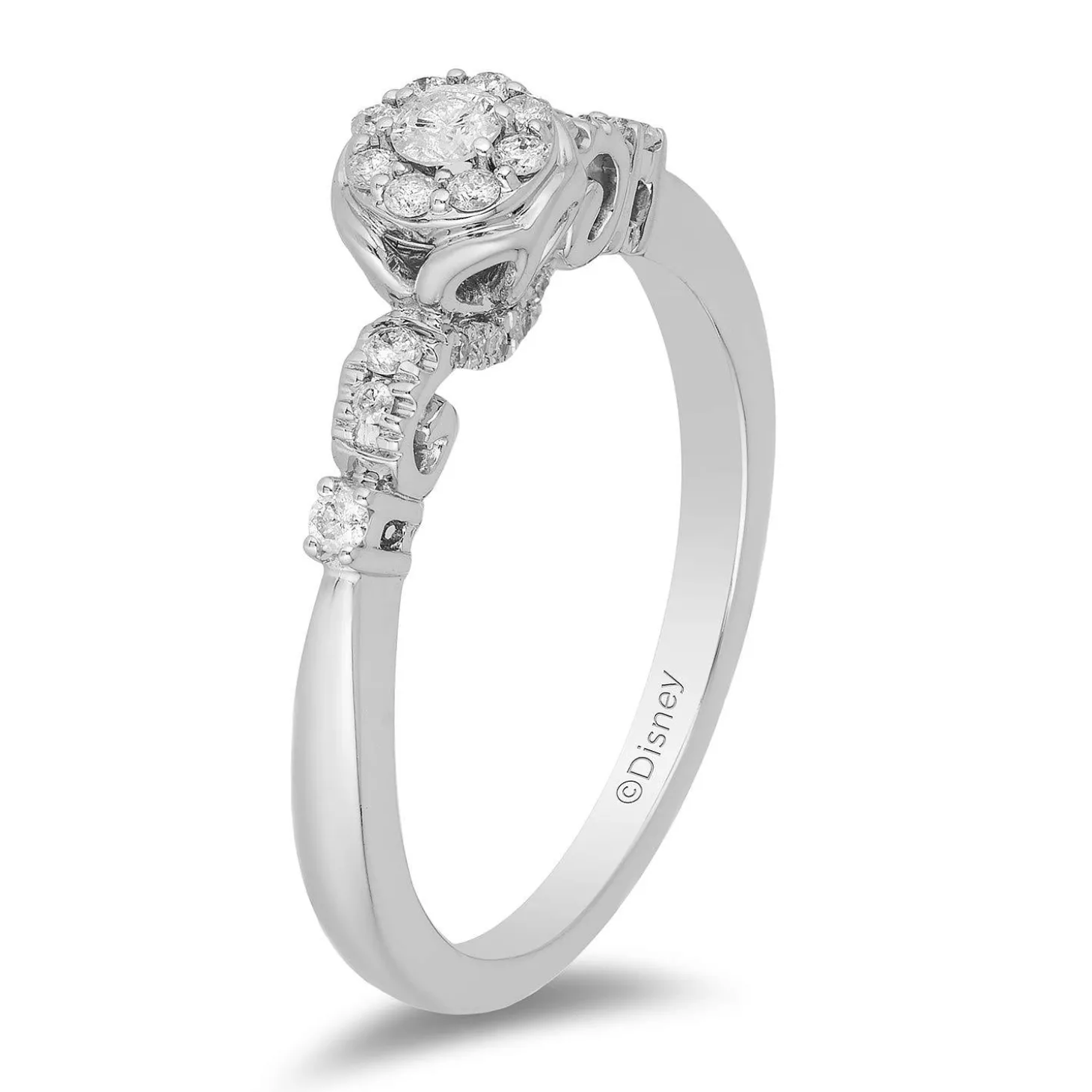 Enchanted Disney Fine Jewelry 10K White Gold with 1/4 CTTW Cinderella Engagement Ring