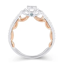 Enchanted Disney Fine Jewelry 14K White Gold and Rose Gold with 1/4 CTTW Diamond and London Blue Topaz Cinderella Promise Ring