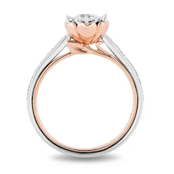 Enchanted Disney Fine Jewelry 14K White Gold and Rose Gold with 1 CTTW Belle Rose Bridal Set