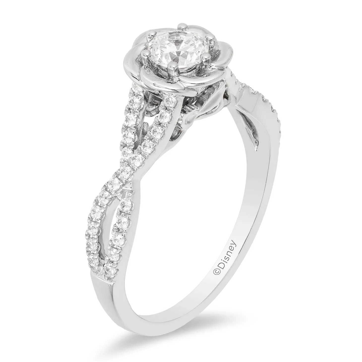 Enchanted Disney Fine Jewelry 14K White Gold with 1/2 CTTW Diamond Belle Bridal Ring