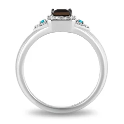 Enchanted Disney Fine Jewelry Sterling Silver with 1/10 CTTW Diamond with Smokey Quartz and Turquoise Pocahontas Ring