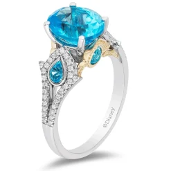 Enchanted Disney Fine Jewelry 14K White Gold and Yellow Gold with 1/5 CTTW Diamond and Swiss Blue Topaz Jasmine Ring