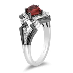 Enchanted Disney Fine Jewelry The de Vil is in the Details Sterling Silver and Black Rhodium 1/5 CTTW Diamond and Garnet Disney Cruella Live Action Ring