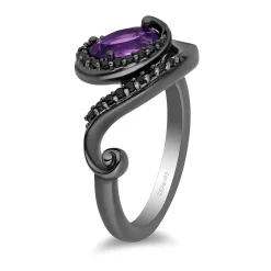 Enchanted Disney Fine Jewelry Black Rhodium over Sterling Silver with 1/5 CTTW Black Diamond and Amethyst Ursula Ring