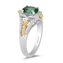 Enchanted Disney Fine Jewelry Sterling Silver and 10K Yellow Gold with 1/5 CTTW Diamond and Created Emerald Tinker Bell Ring