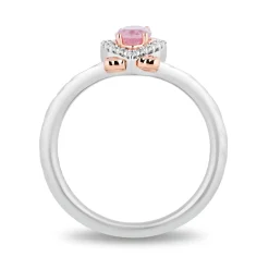 Enchanted Disney Fine Jewelry Sterling Silver and 10K Rose Gold with 1/10 CTTW Diamond and Pink Quartz Aurora Owl Ring