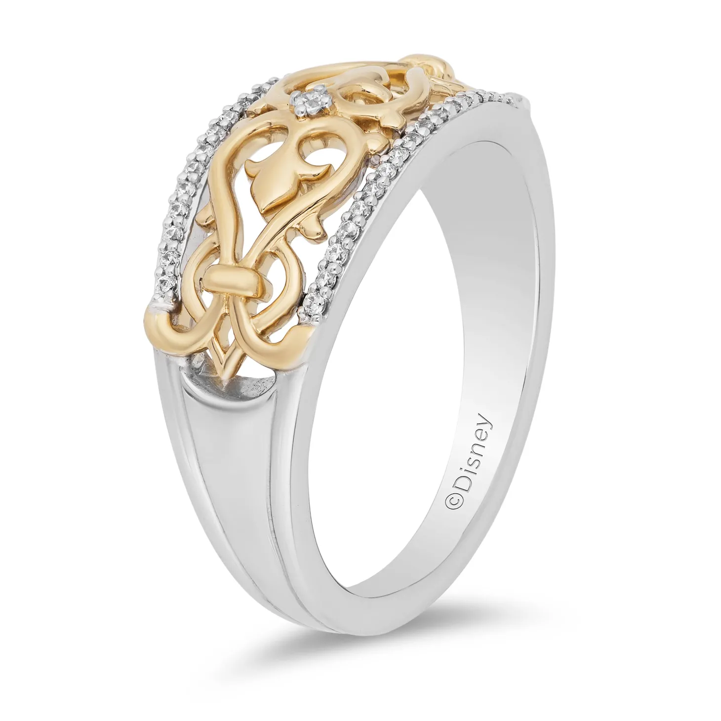 Enchanted Disney Fine Jewelry 14K Yellow Gold over Sterling Silver with 1/10 CTTW Jasmine Aladdin Live Action Ring