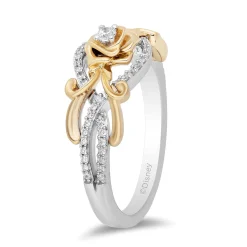 Enchanted Disney Fine Jewelry Sterling Silver and 10K Yellow Gold with 1/5 CTTW Diamond Belle 30th Rose Ring