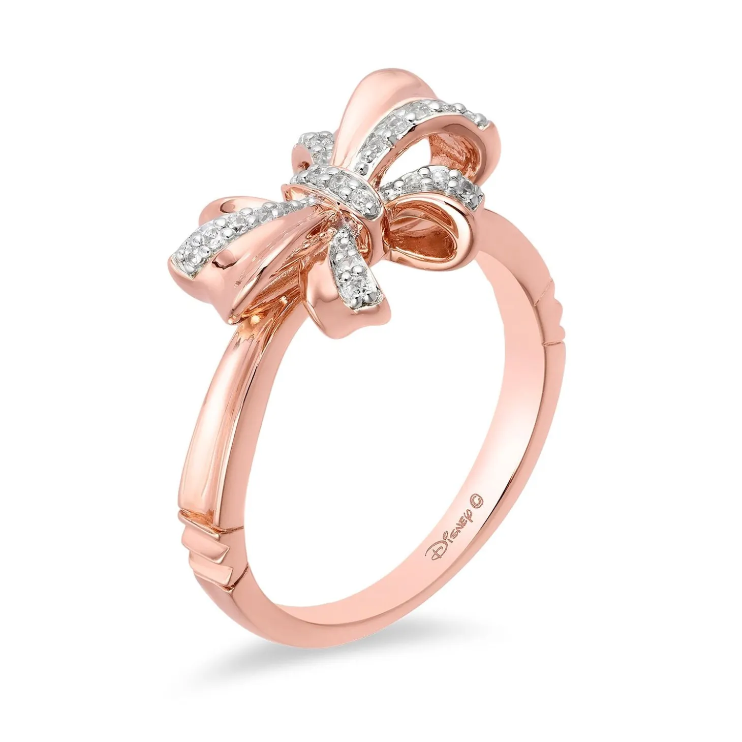Enchanted Disney Fine Jewelry 10K Rose Gold 1/10 CTTW Snow White Bow Ring