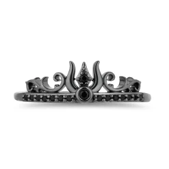 Enchanted Disney Fine Jewelry Black Rhodium and 14K Rose Gold Over Sterling Silver 1/5 CTTW Black and White Diamond Aurora and Maleficent Duo Stack Ring