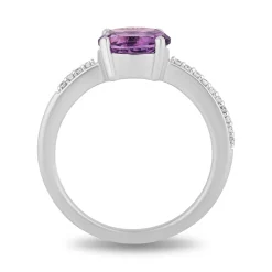 Enchanted Disney Fine Jewelry Sterling Silver and 10K Yellow and Rose Gold 1/6 CTTW Diamond with Green and Purple Amethyst Stepsisters Stackable Ring
