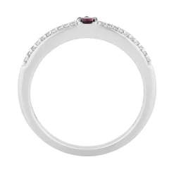 Enchanted Disney Fine Jewelry Sterling Silver and 10K Rose Gold With 1/5 CTTW Diamond with Round Swiss Blue Topaz and Rhodolite Garnet Elsa and Anna Duo Stack Ring