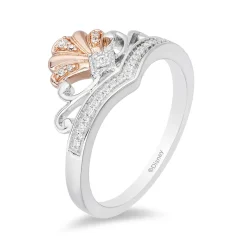 Enchanted Disney Fine Jewelry 14K Rose Gold Over Sterling Silver with 1/10 CTTW Ariel Shell Tiara Ring