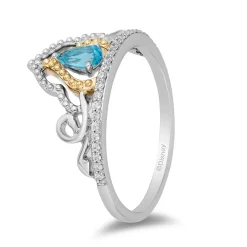 Enchanted Disney Fine Jewelry Sterling Silver and 10K Yellow Gold 1/10 CTTW Diamond and Swiss Blue Topaz Jasmine Ring